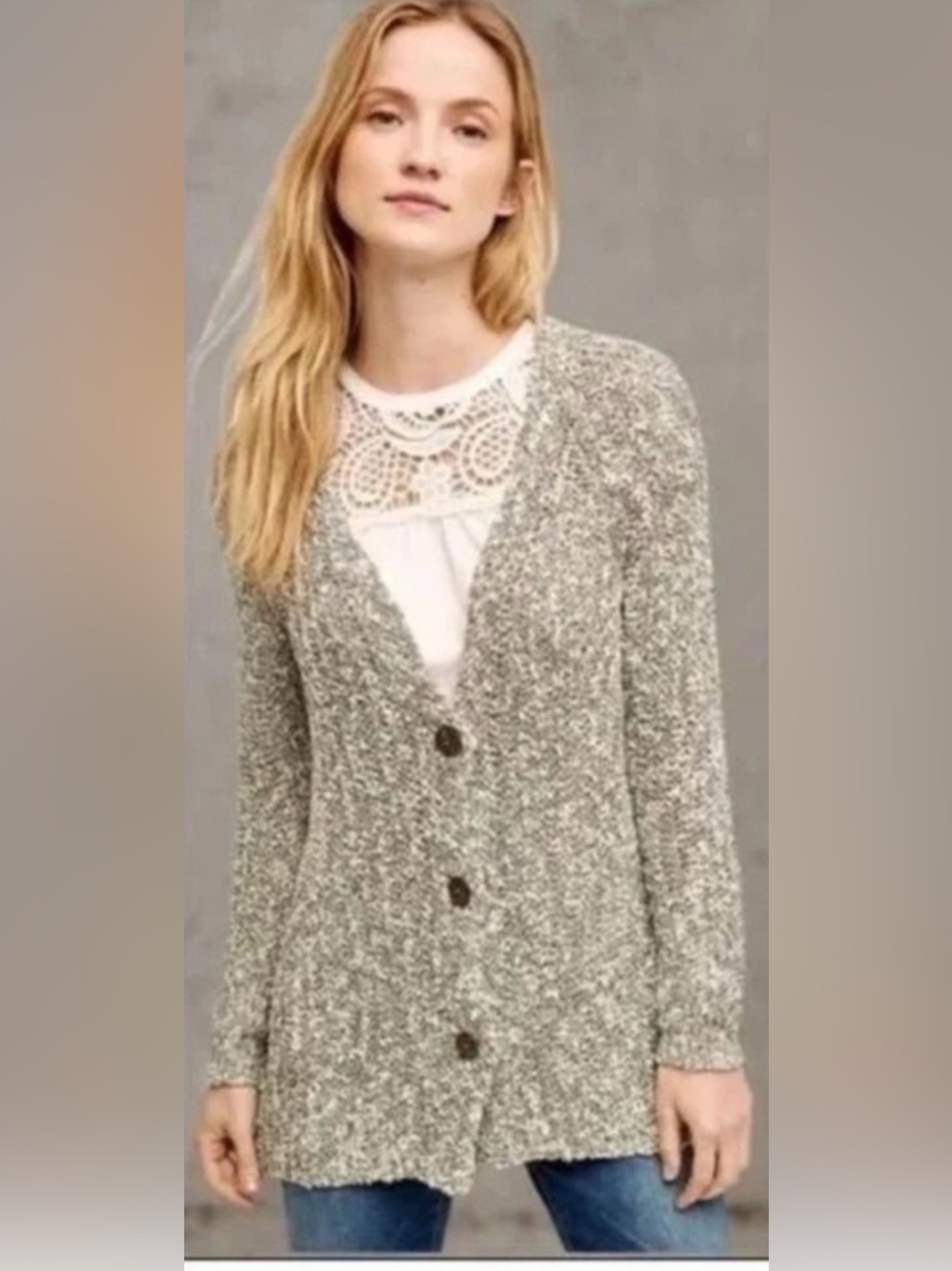 Anthropologie Angel Of The North Women’s S Mori Marled Grey Knit Cardigan
